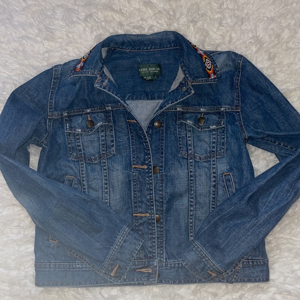 Lauren Jeans Co. Southwestern Style Beadwork Trucker Jacket, Size Small - Picture 5 of 17